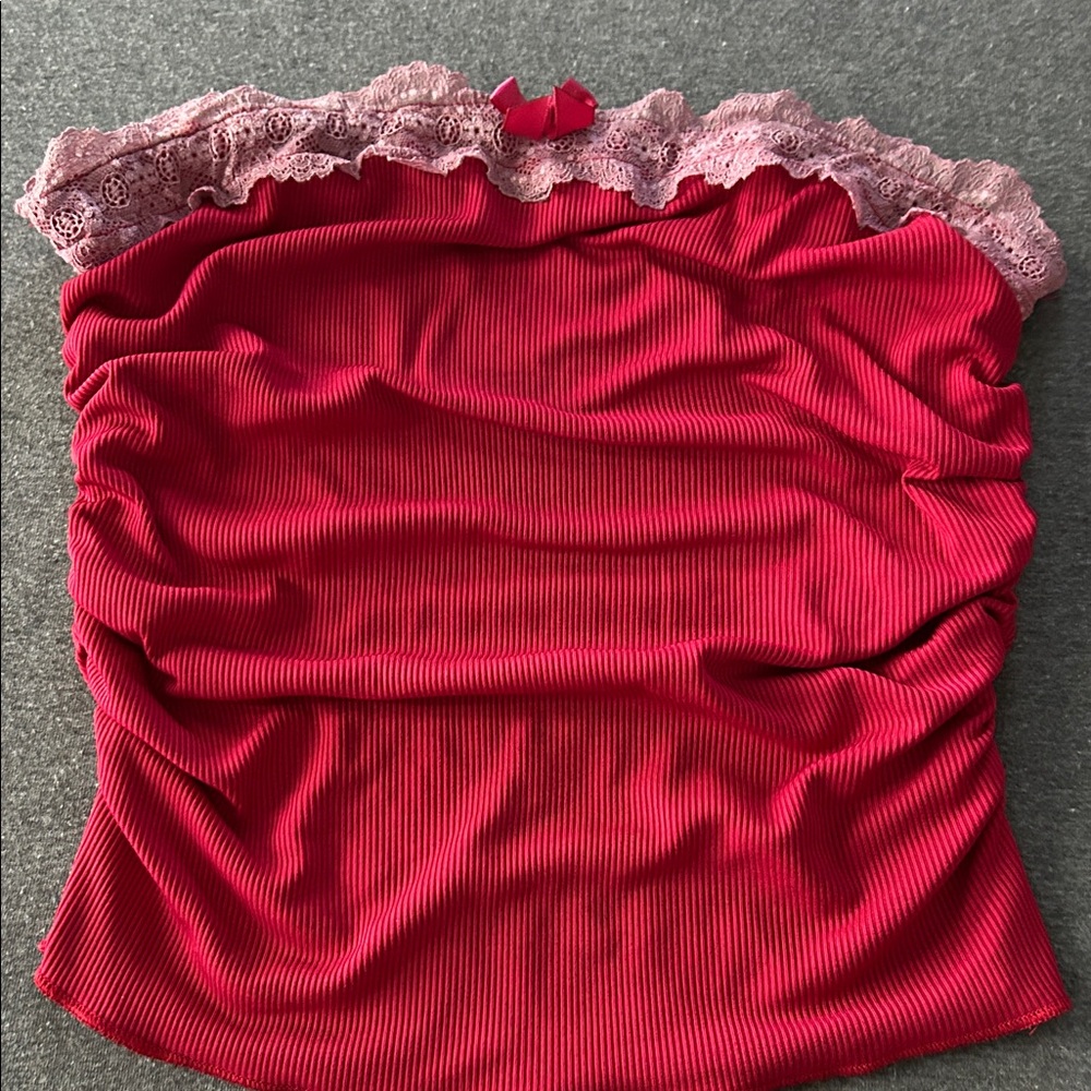 L Red Lace-Trimmed Tube Top